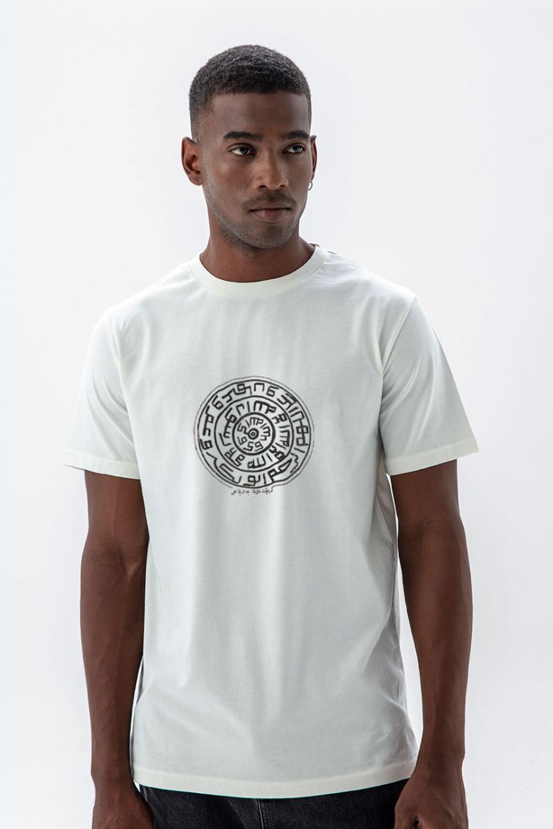 Off White Soft Fabric Sufism Design Short Sleeve Tee