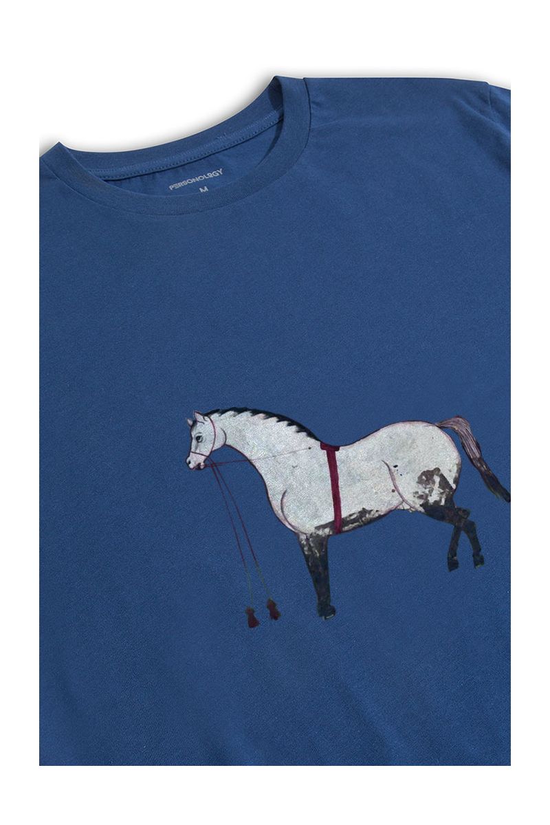 Navy Soft Fabric Horse Design Short Sleeve Tee