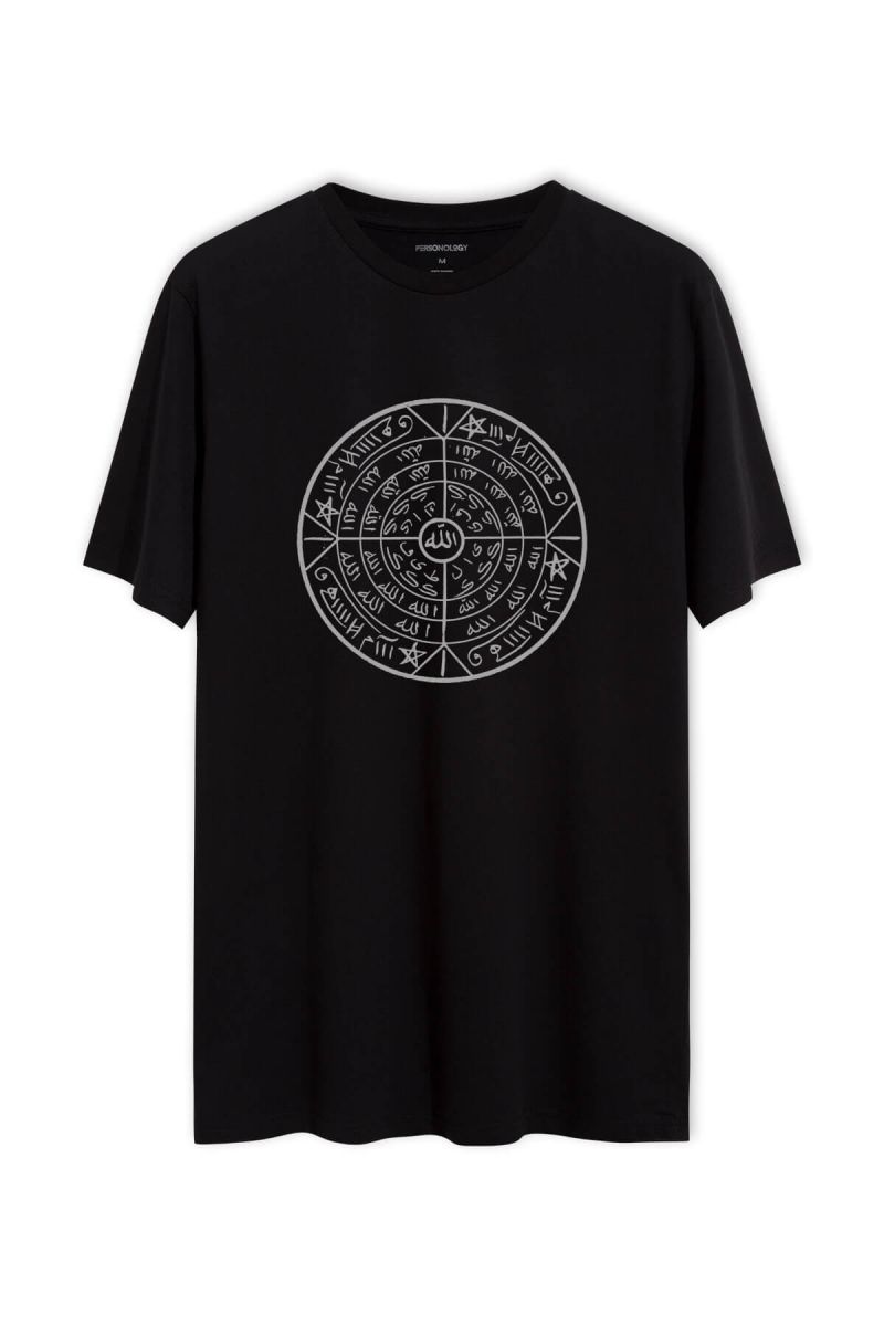 Black Soft Fabric Sufism Design Short Sleeve Tee