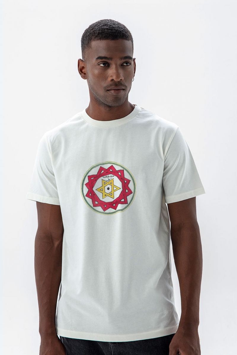 Off White Soft Fabric Sufism Design Short Sleeve Tee
