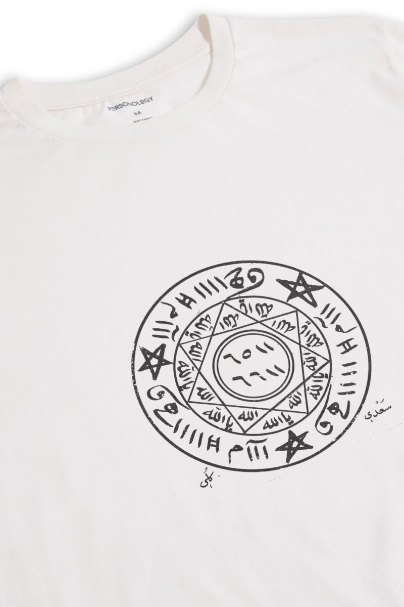 Off White Soft Fabric Sufism Design Short Sleeve Tee