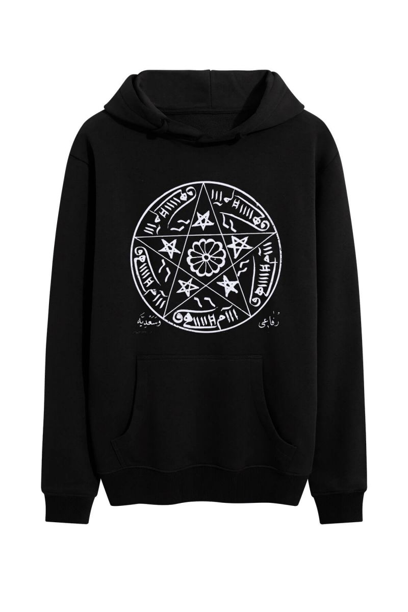 Black Premium Cotton Sufism Design Pullover Hoodie