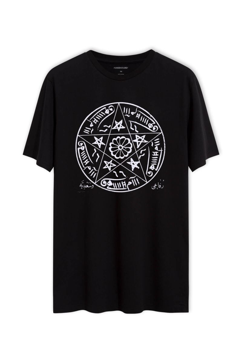 Black Soft Fabric Sufism Design Short Sleeve Tee