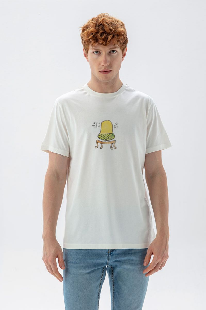 Off White Soft Fabric Sufism Design Short Sleeve Tee