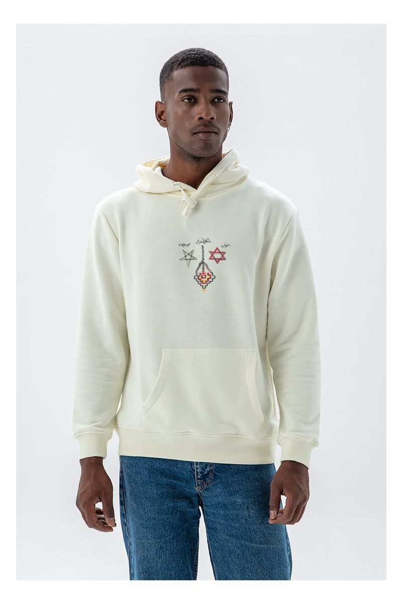 Ecru Premium Cotton Theology Design Pullover Hoodie