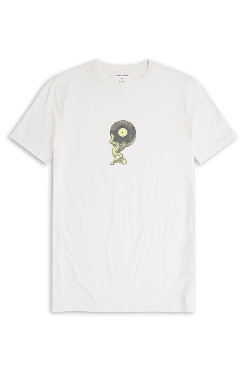 Off White Soft Fabric Theology Design Short Sleeve Tee