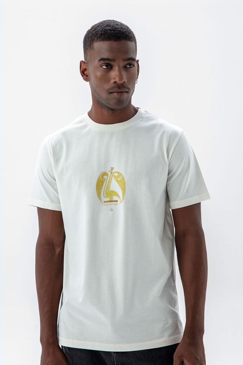 Off White Soft Fabric Sufism Design Short Sleeve Tee