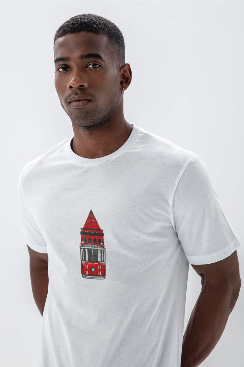 White Soft Fabric Istanbul Design Short Sleeve Tee