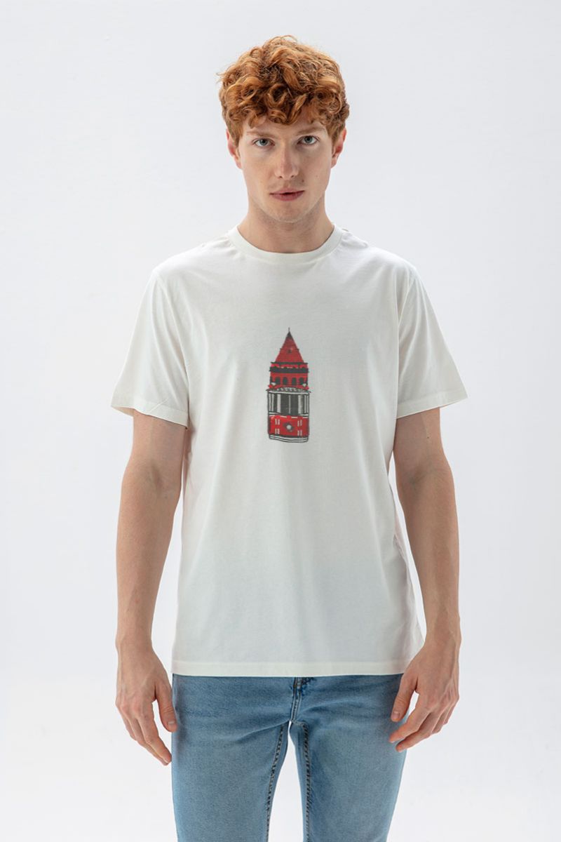 Off White Soft Fabric Istanbul Design Short Sleeve Tee
