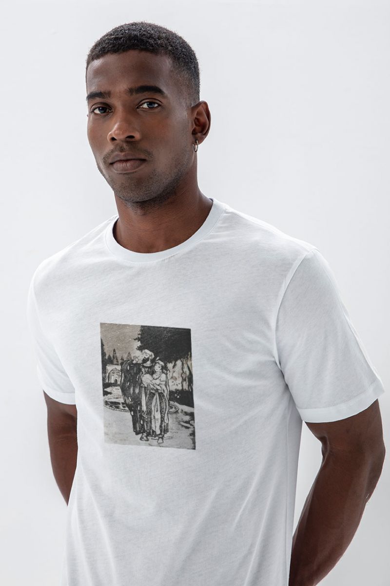 White Soft Fabric Hayyam Design Short Sleeve Tee