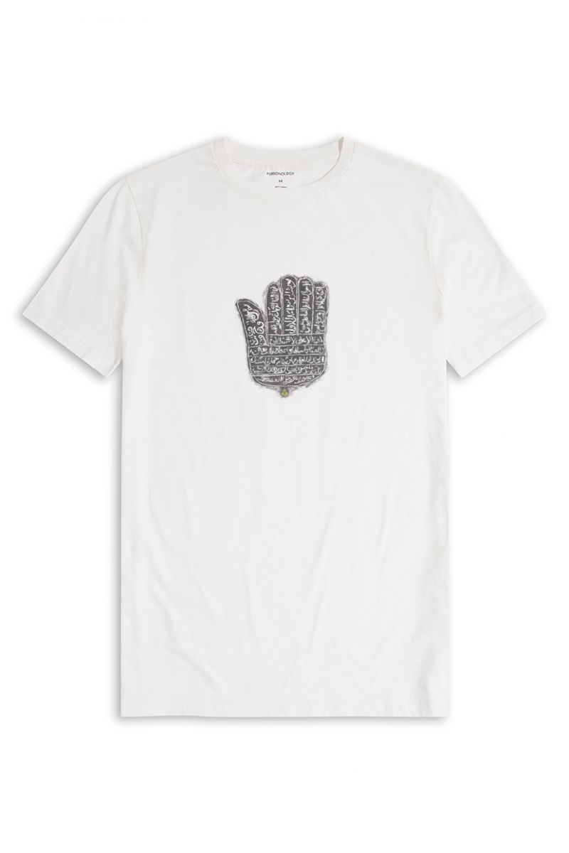 Off White Soft Fabric Hamsa Design Short Sleeve Tee