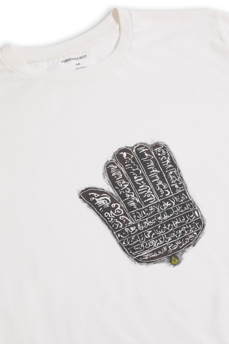 Off White Soft Fabric Hamsa Design Short Sleeve Tee