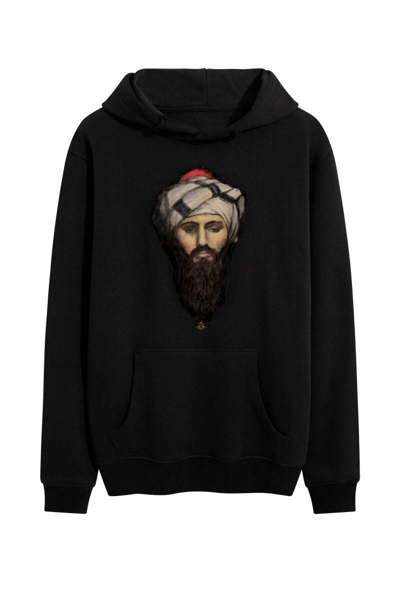 Black Premium Cotton Sufism Design Pullover Hoodie