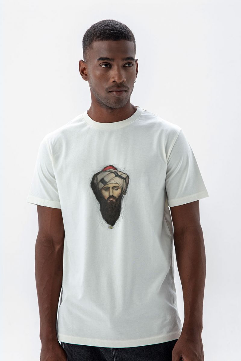Off White Soft Fabric Sufism Design Short Sleeve Tee