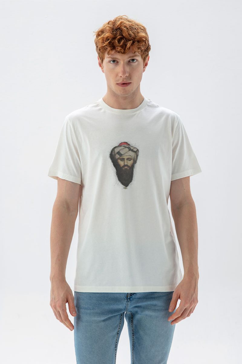 Off White Soft Fabric Sufism Design Short Sleeve Tee