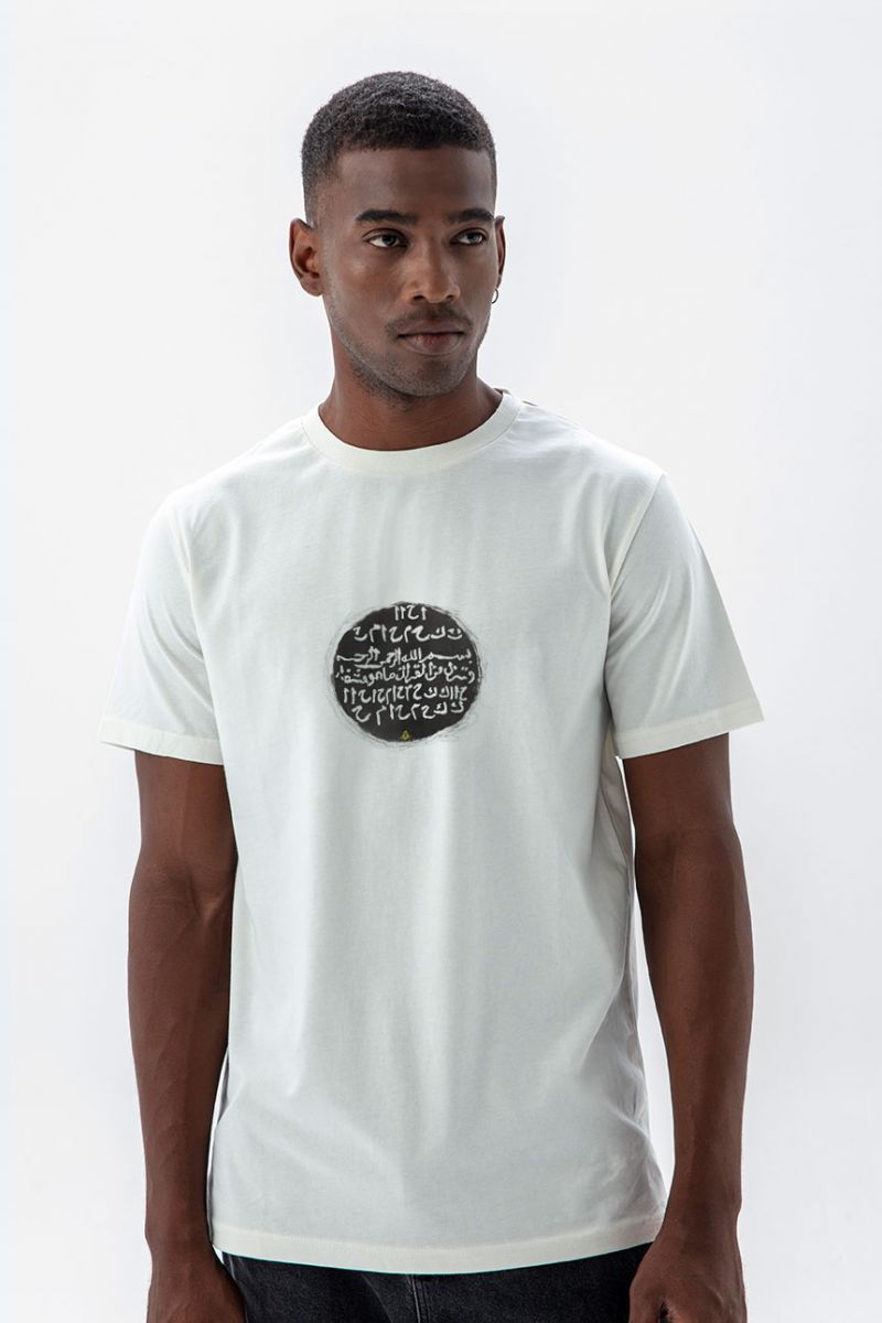 Off White Soft Fabric Sufism Design Short Sleeve Tee