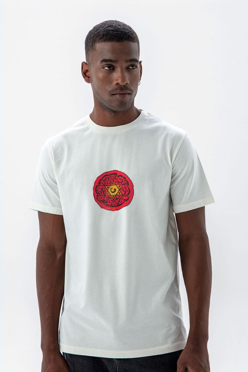 Off White Soft Fabric Sufism Design Short Sleeve Tee