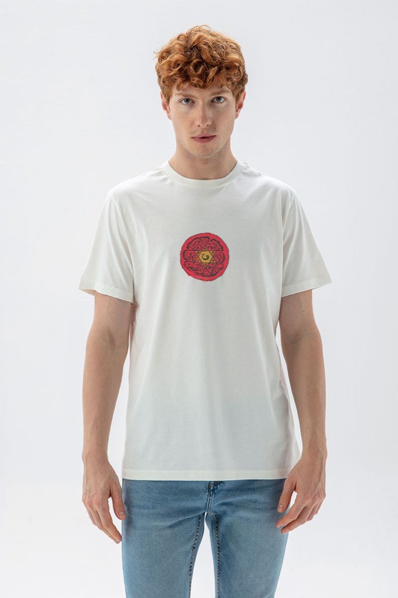 Off White Soft Fabric Sufism Design Short Sleeve Tee
