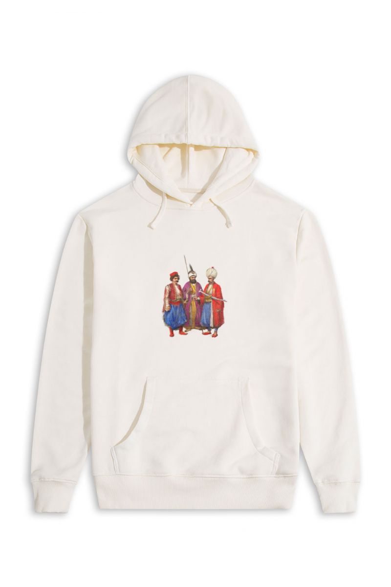 Ecru Premium Cotton Ottoman Design Pullover Hoodie