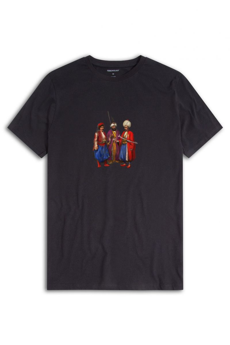 Black Soft Fabric Ottoman Design Short Sleeve Tee