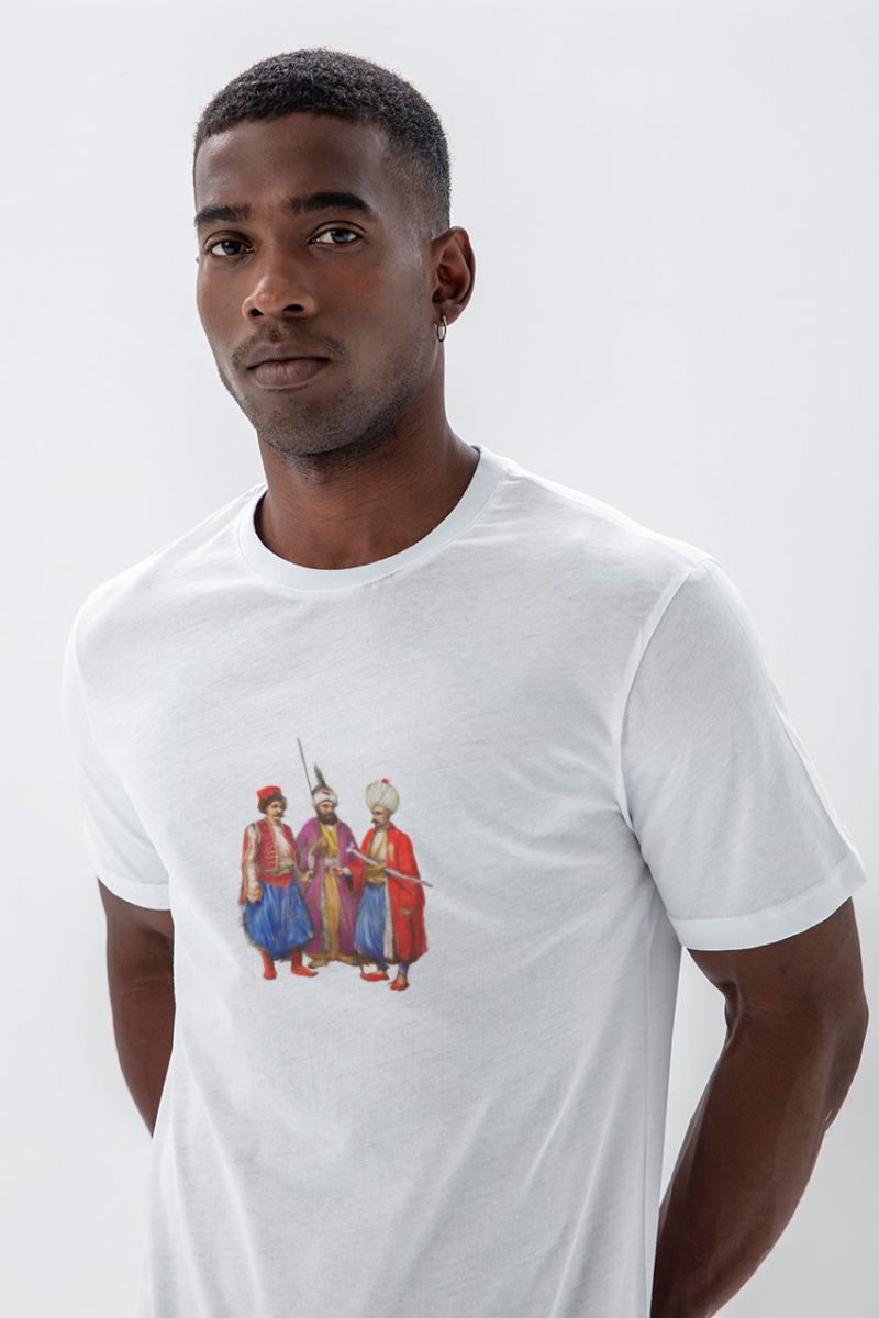 White Soft Fabric Ottoman Design Short Sleeve Tee