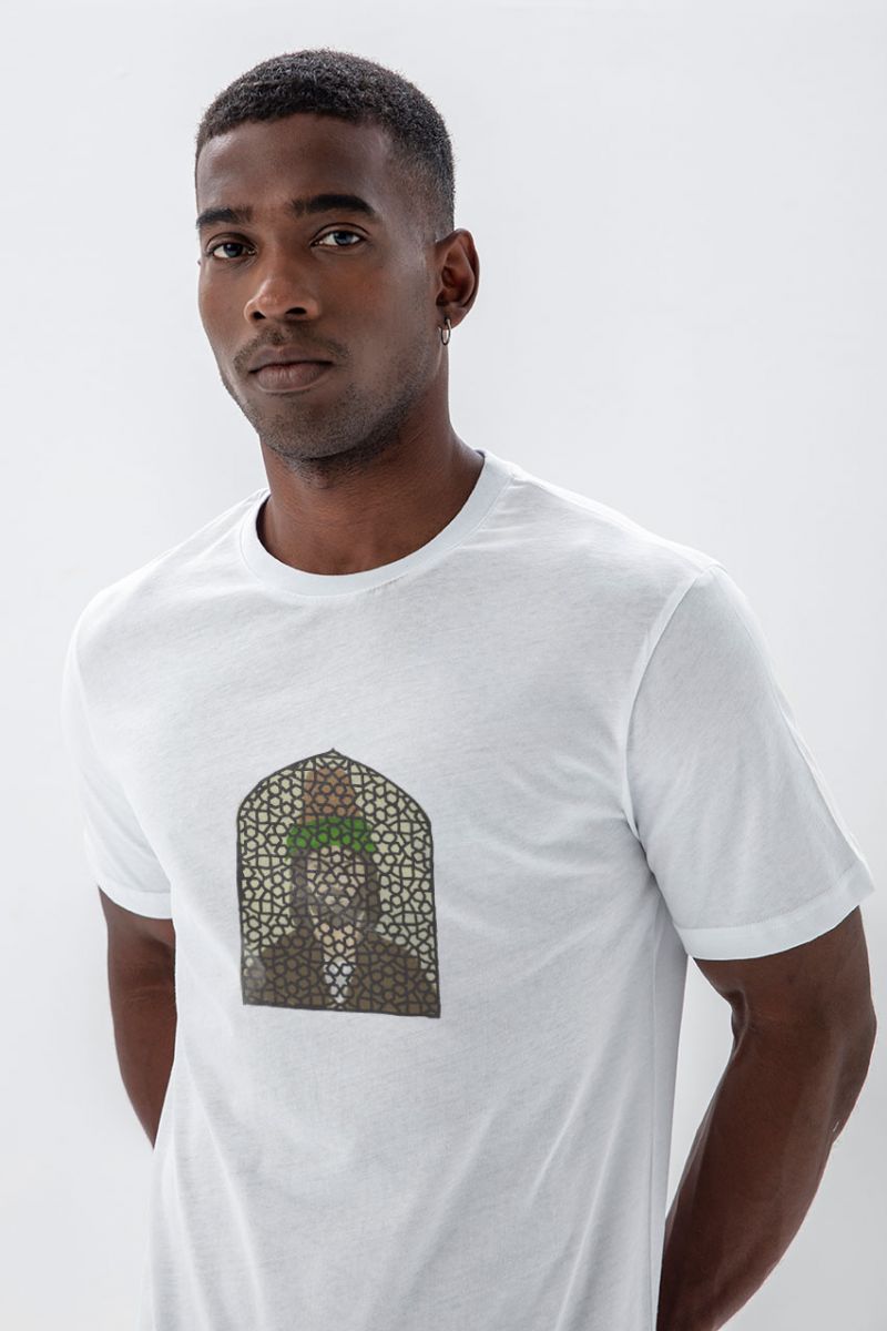 White Soft Fabric Sufism Design Short Sleeve Tee