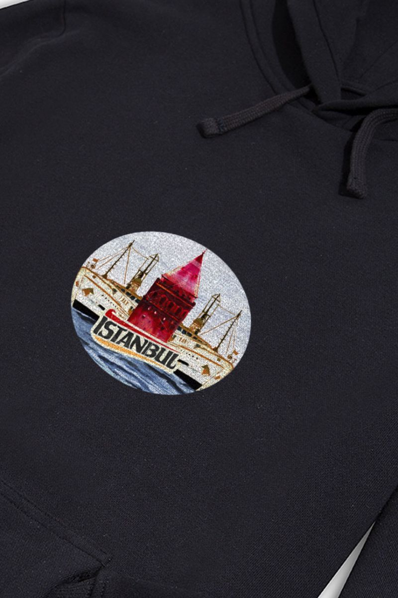 Black Premium Cotton Istanbul Design Pullover Hoodie