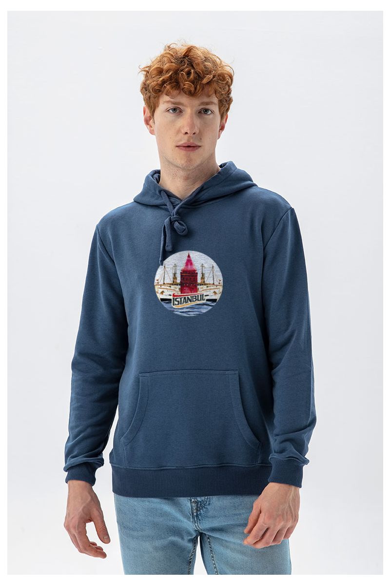 Navy Premium Cotton Istanbul Design Pullover Hoodie