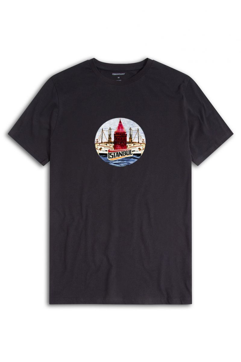 Black Soft Fabric Istanbul Design Short Sleeve Tee