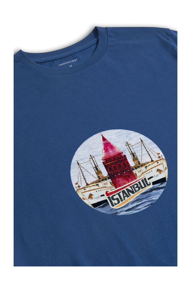 Navy Soft Fabric Istanbul Design Short Sleeve Tee