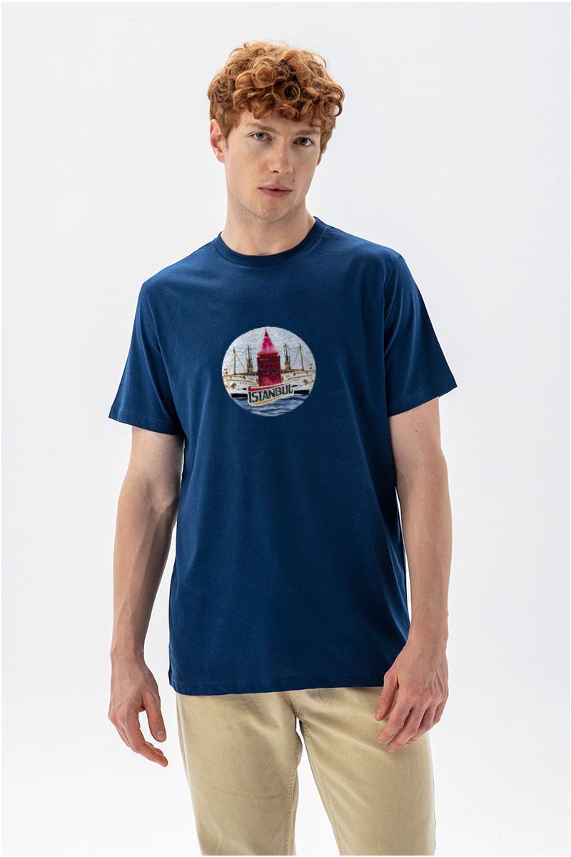 Navy Soft Fabric Istanbul Design Short Sleeve Tee