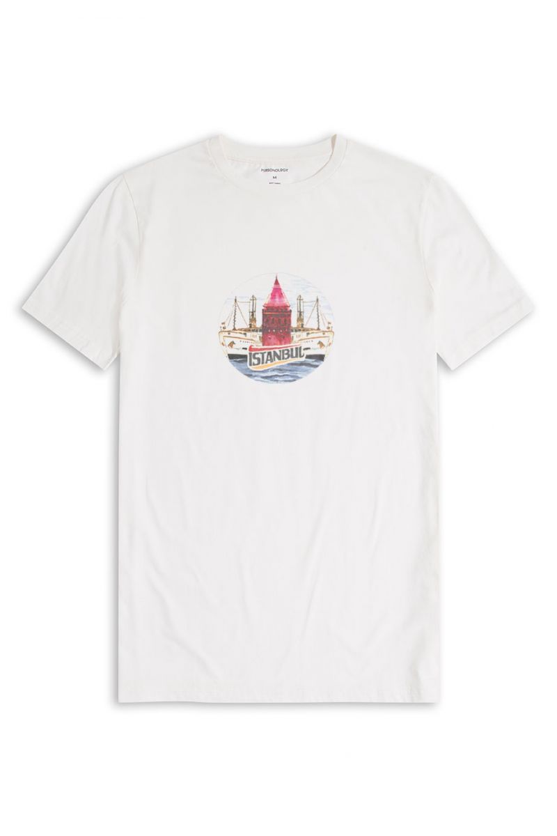 Off White Soft Fabric Istanbul Design Short Sleeve Tee