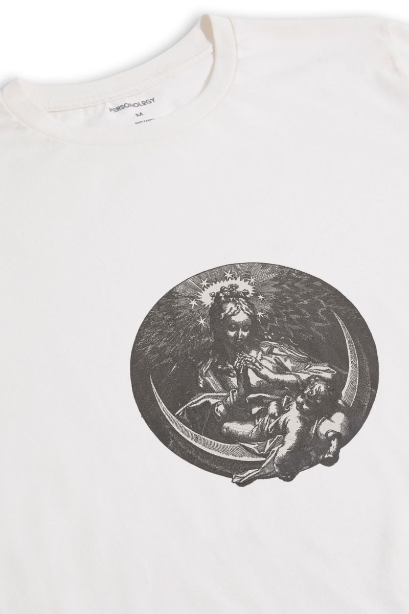 Off White Soft Fabric Jesus Design Short Sleeve Tee