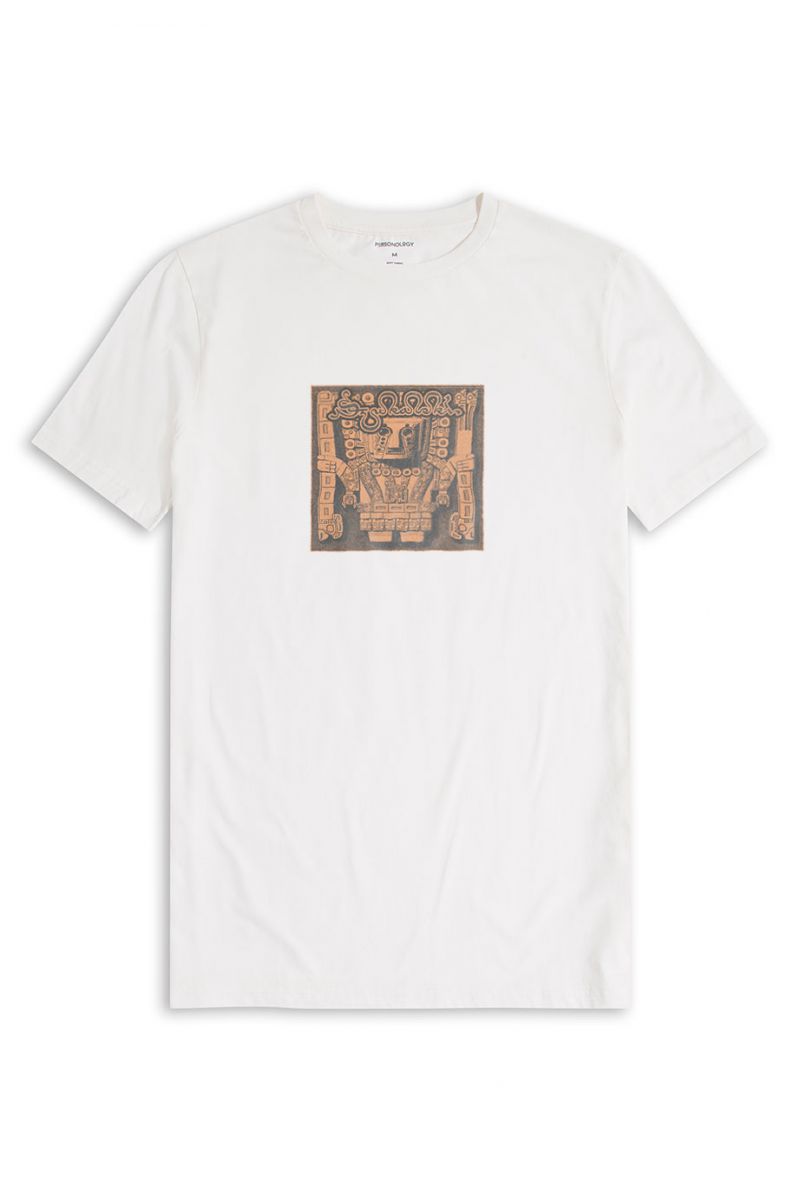 Off White Soft Fabric Theology Design Short Sleeve Tee