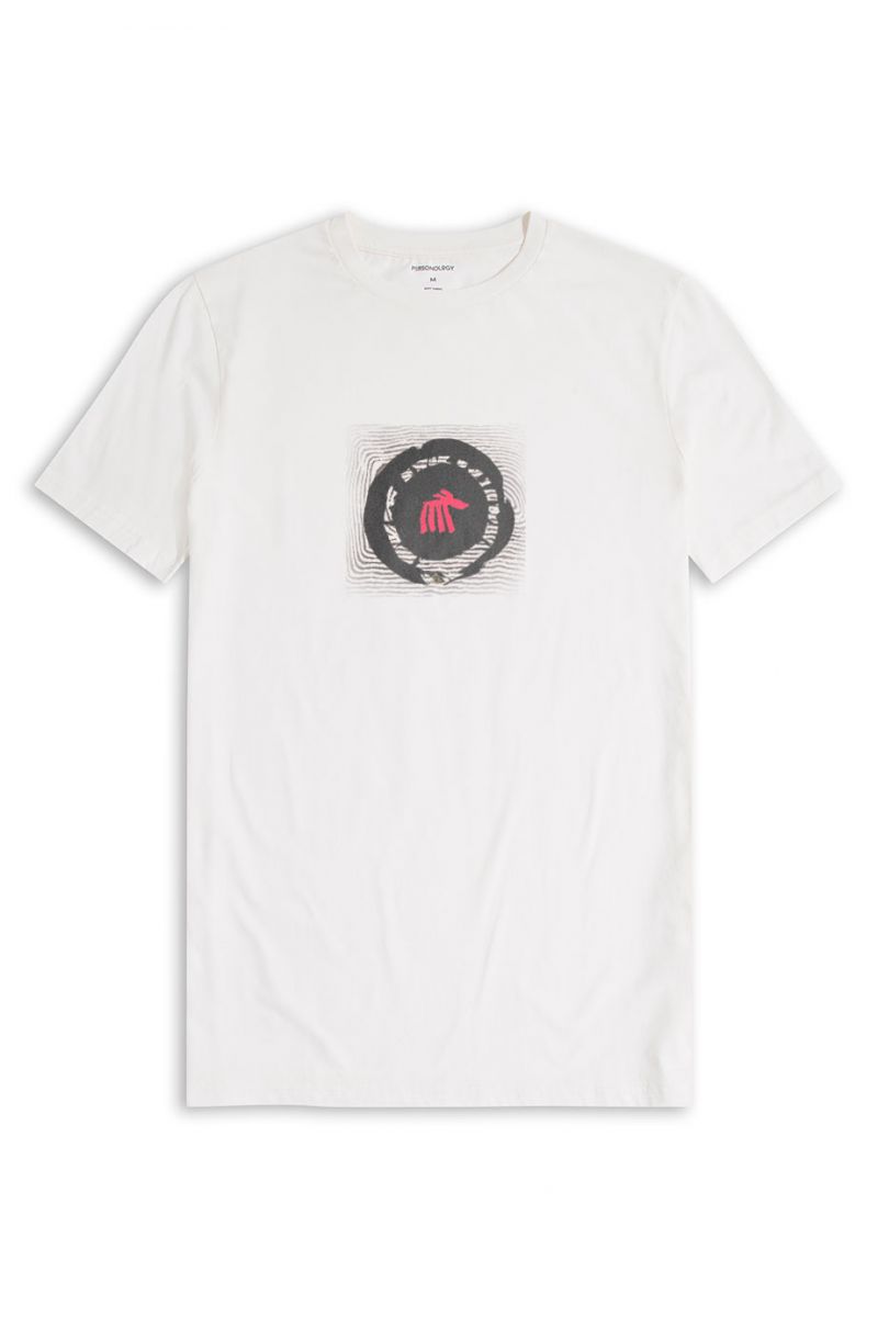 Off White Soft Fabric Theology Design Short Sleeve Tee