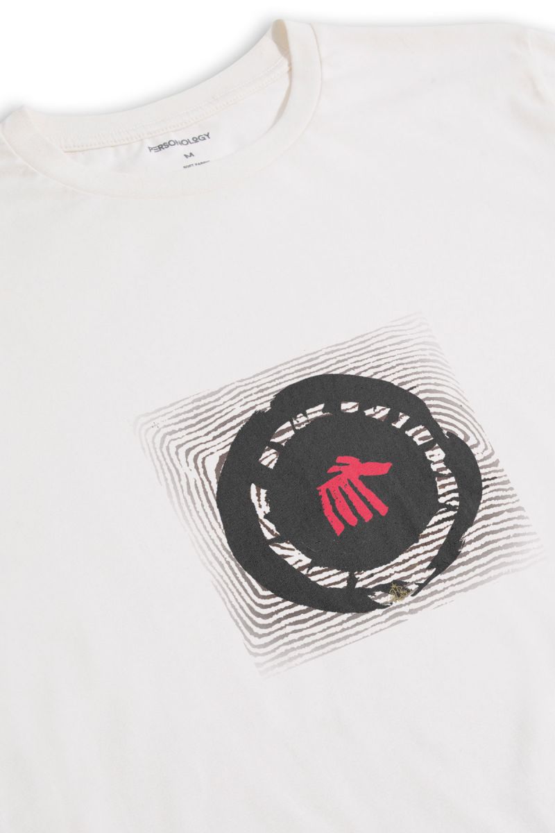 Off White Soft Fabric Theology Design Short Sleeve Tee