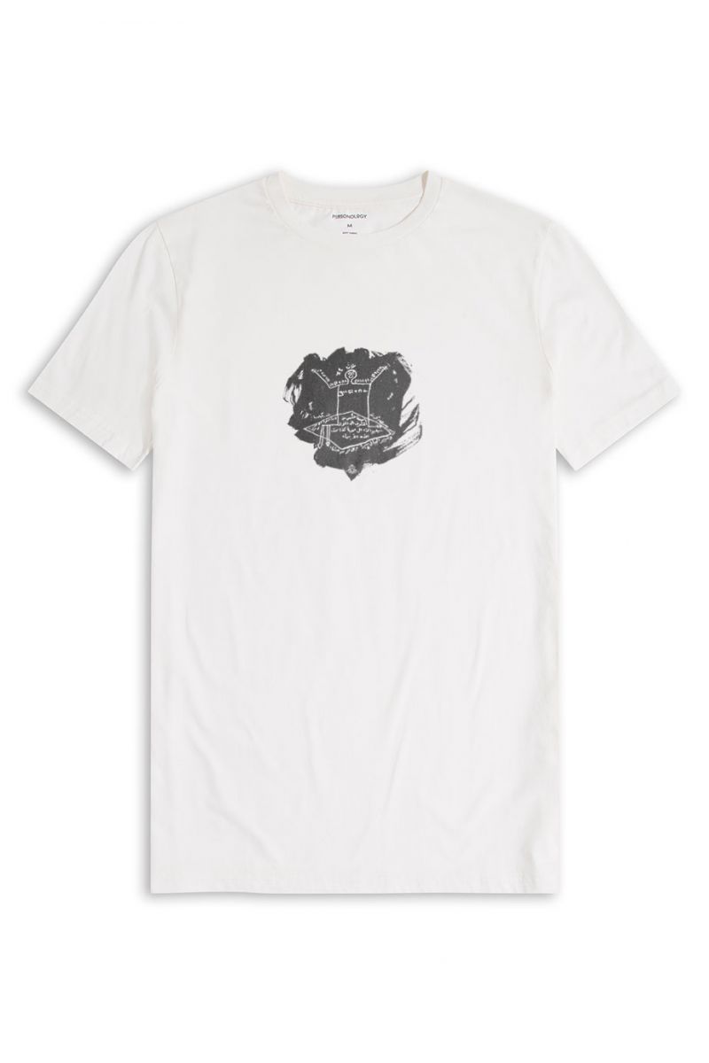 Off White Soft Fabric Theology Design Short Sleeve Tee
