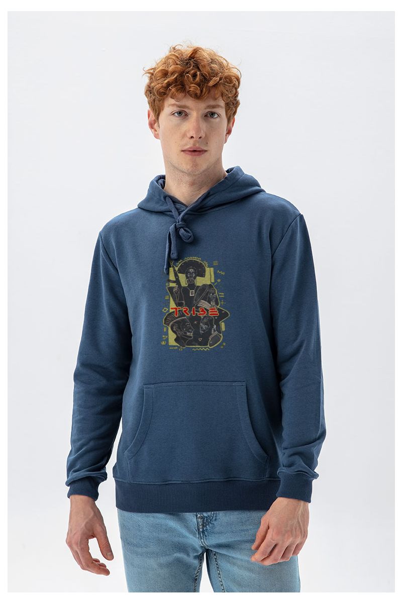 Navy Premium Cotton Tribe Design Pullover Hoodie