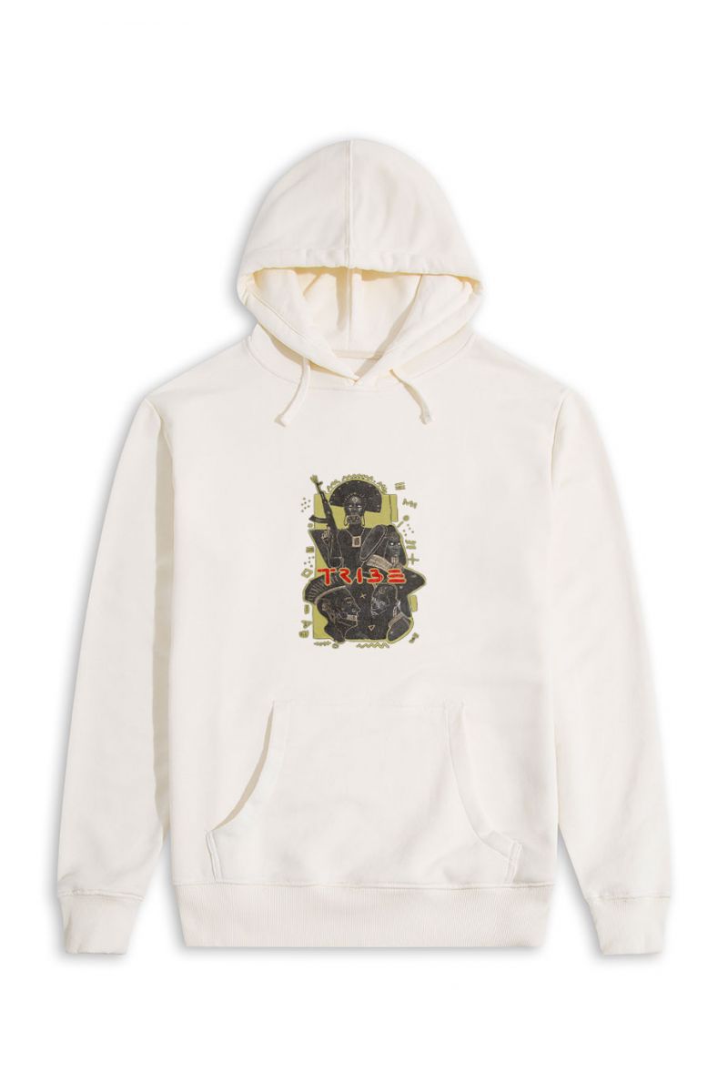 Ecru Premium Cotton Tribe Design Pullover Hoodie