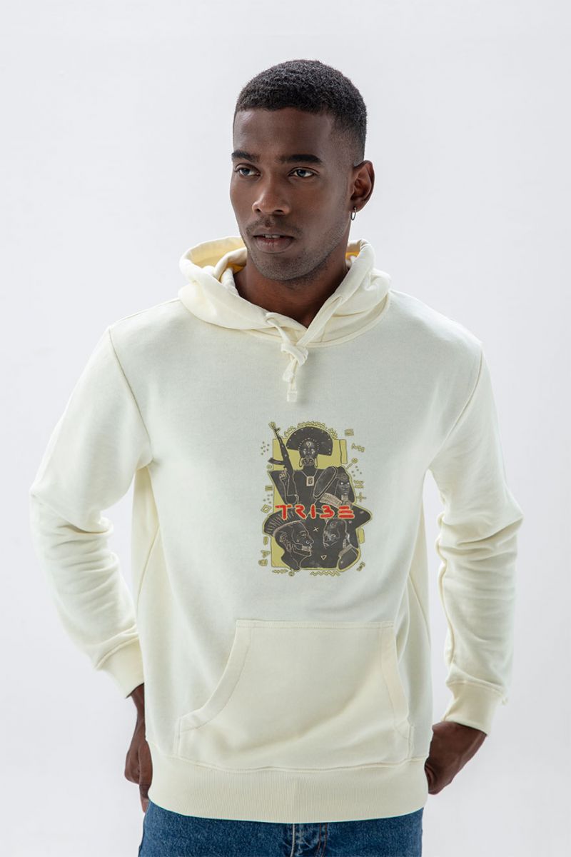 Ecru Premium Cotton Tribe Design Pullover Hoodie
