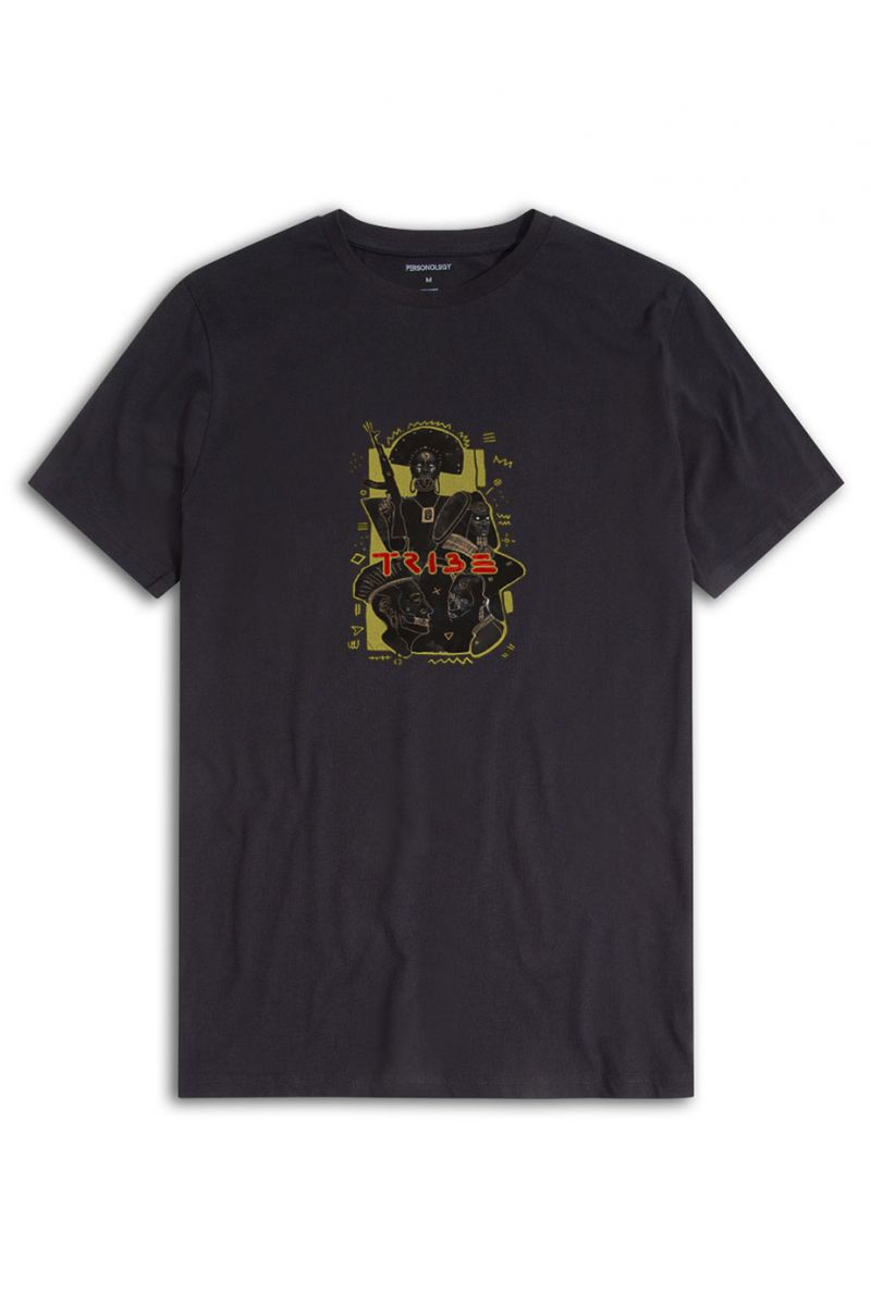 Black Soft Fabric Tribe Design Short Sleeve Tee