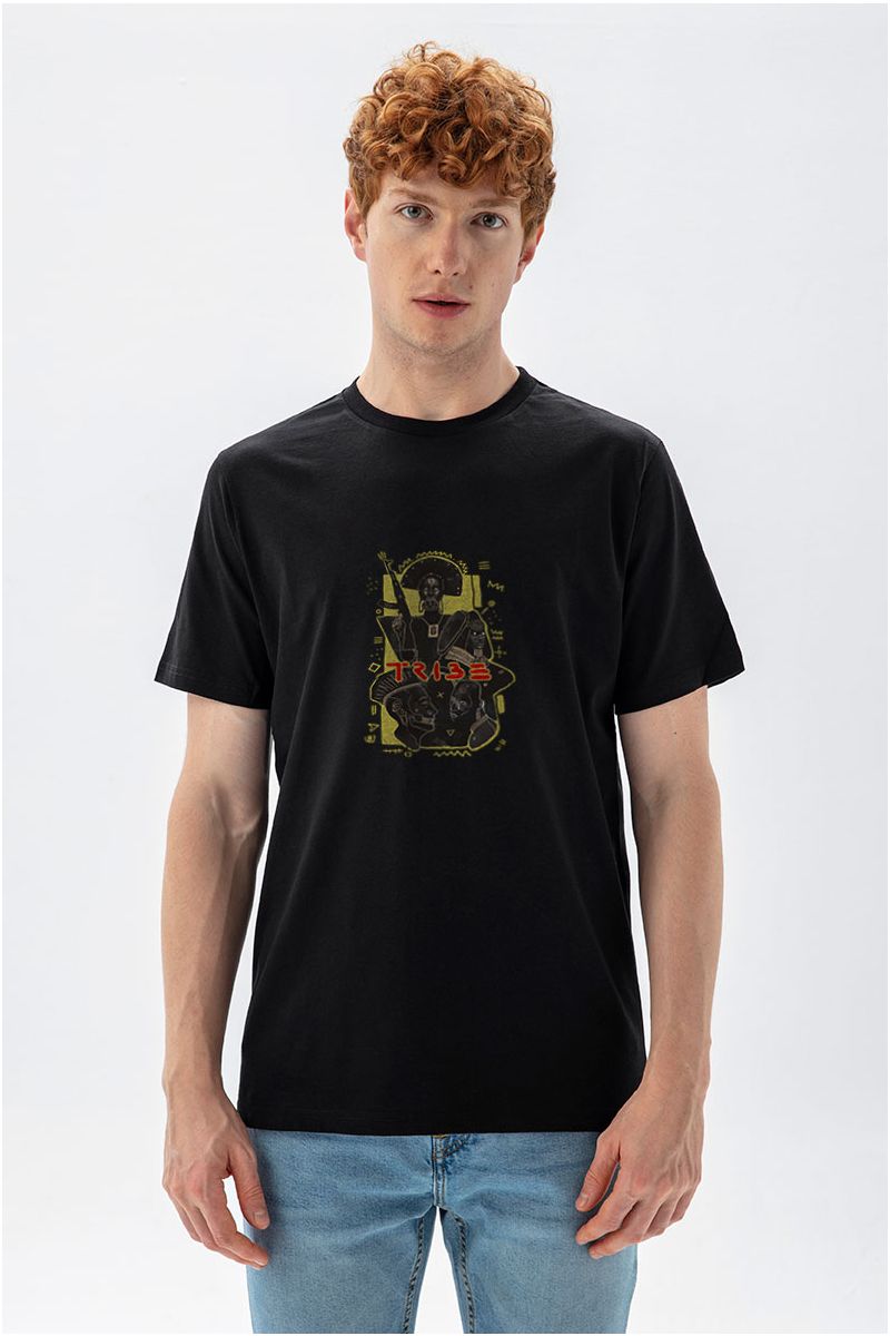 Black Soft Fabric Tribe Design Short Sleeve Tee