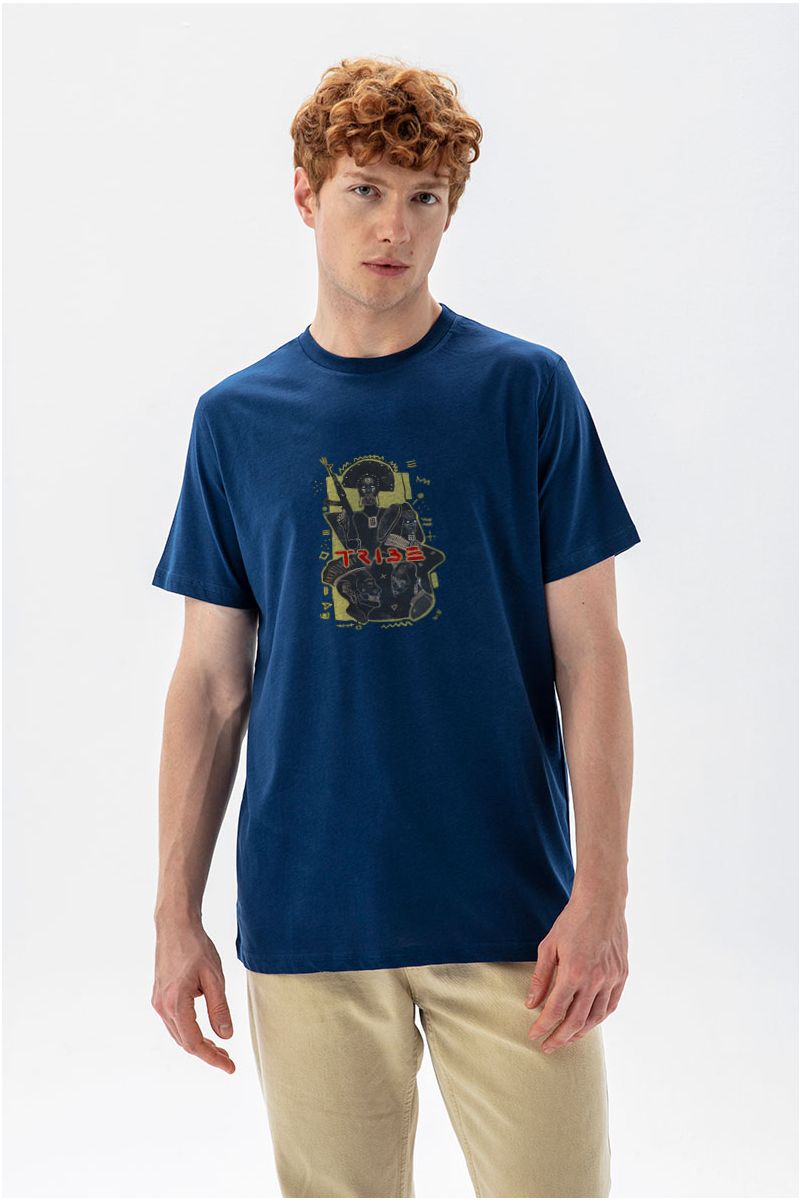 Navy Soft Fabric Tribe Design Short Sleeve Tee