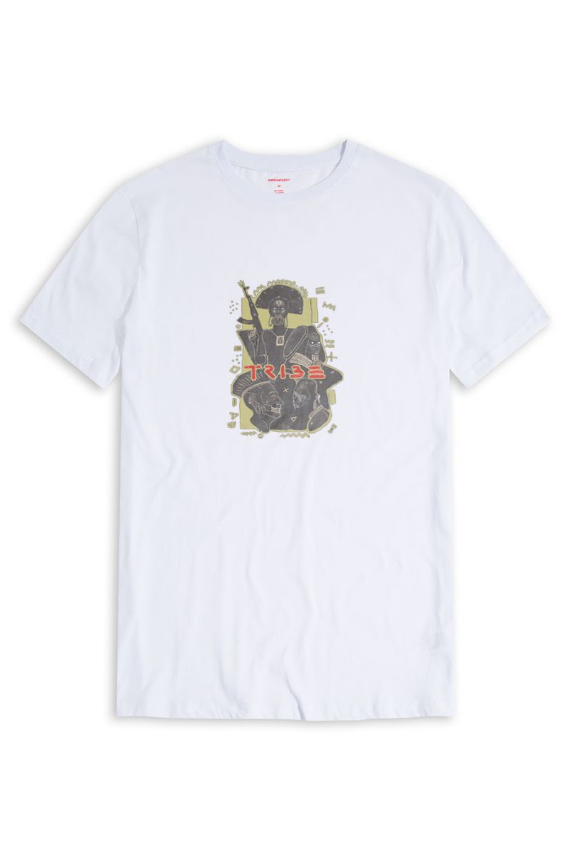 White Soft Fabric Tribe Design Short Sleeve Tee