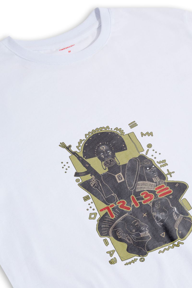 White Soft Fabric Tribe Design Short Sleeve Tee