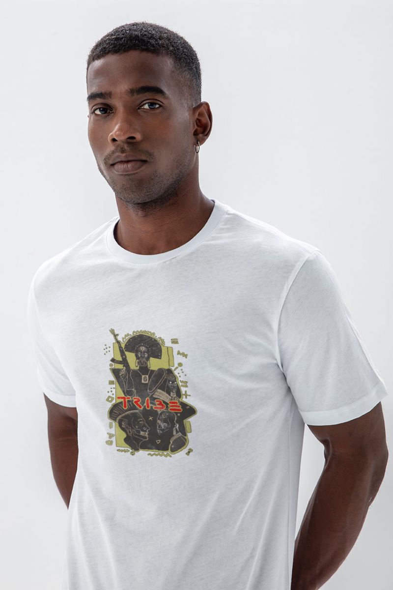 White Soft Fabric Tribe Design Short Sleeve Tee