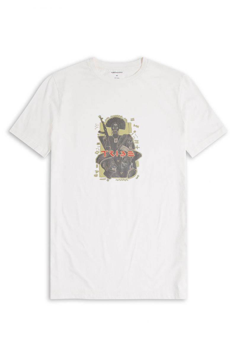 Off White Soft Fabric Tribe Design Short Sleeve Tee