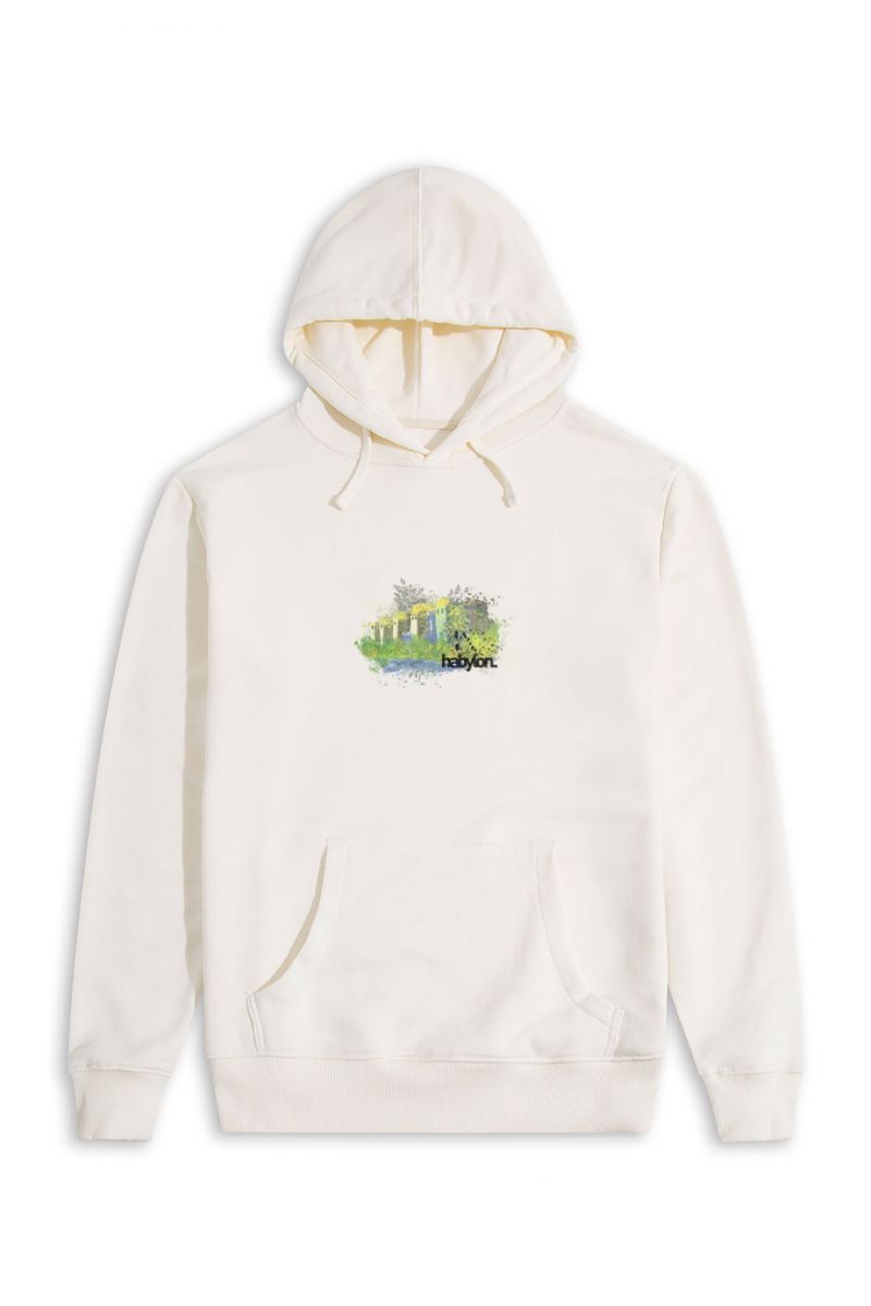 Ecru Premium Cotton Babylon Design Pullover Hoodie