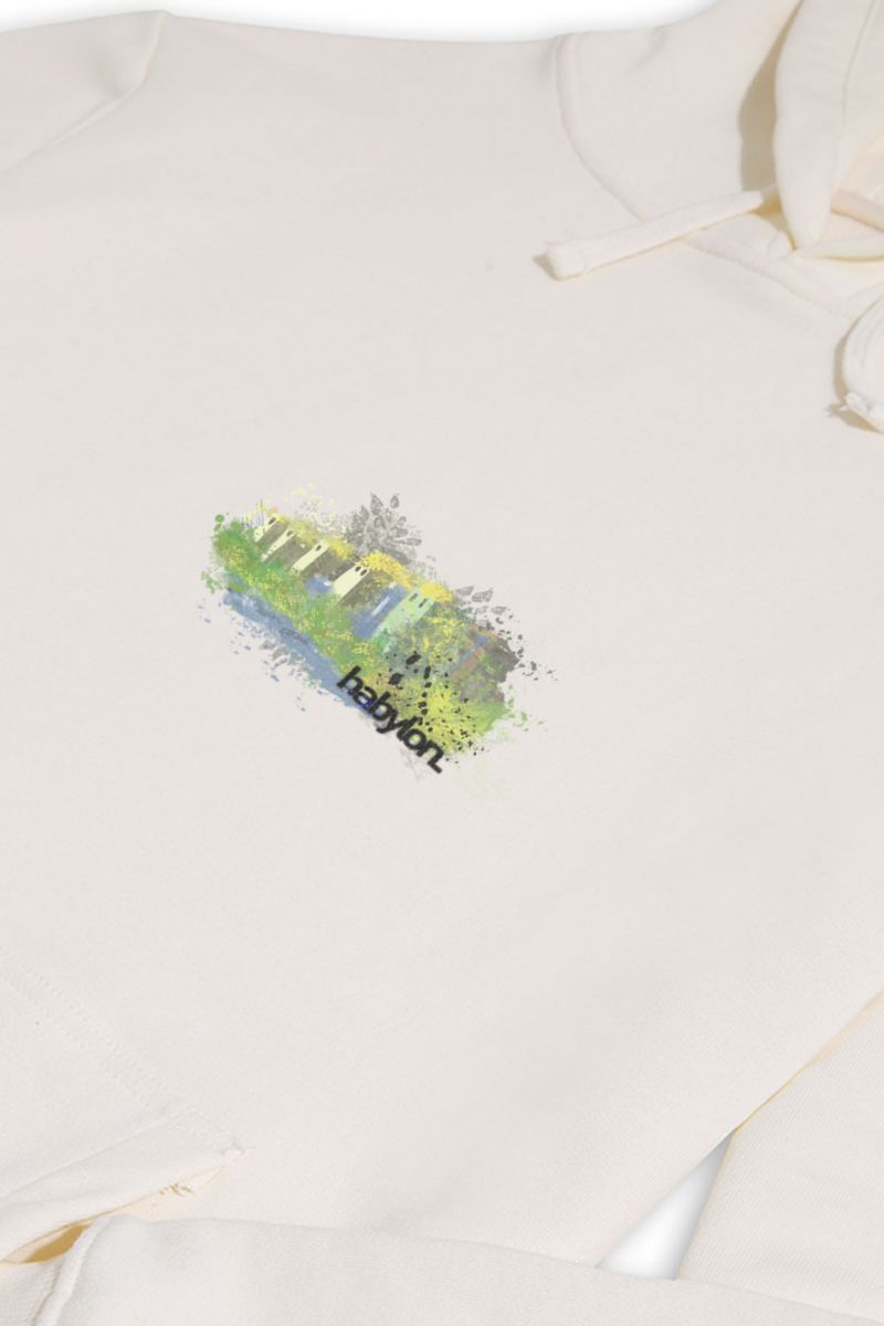 Ecru Premium Cotton Babylon Design Pullover Hoodie