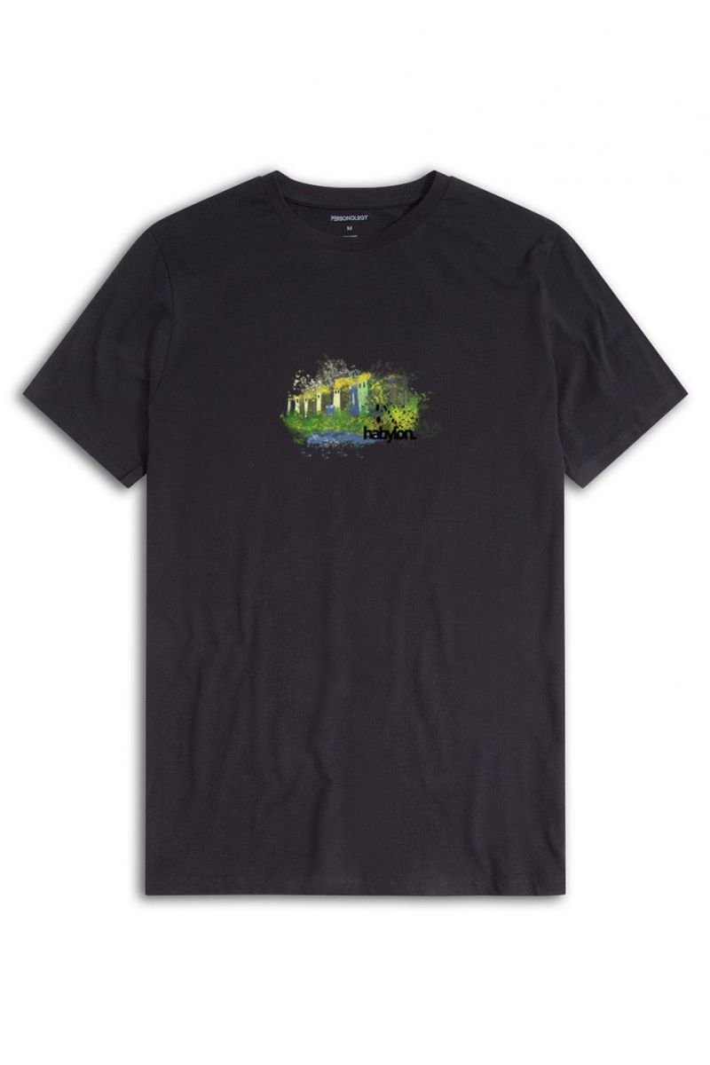 Black Soft Fabric Babylon Design Short Sleeve Tee